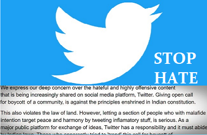 Twitter  Islamophobia  Statement against Twitter  Twitter in India  Hate on Twitter  Hate Hashtags  